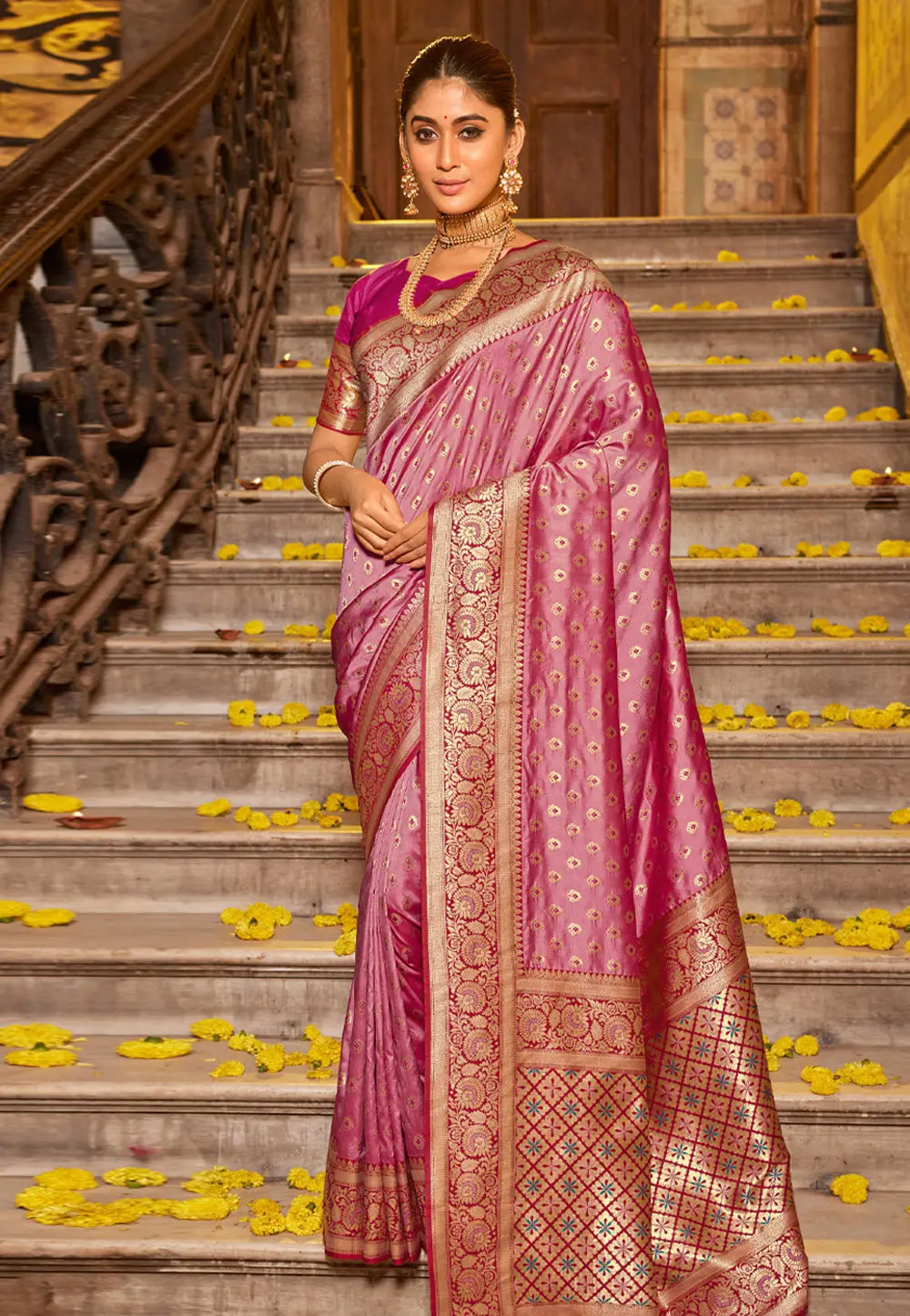 Pink Banarasi Silk Saree 303125