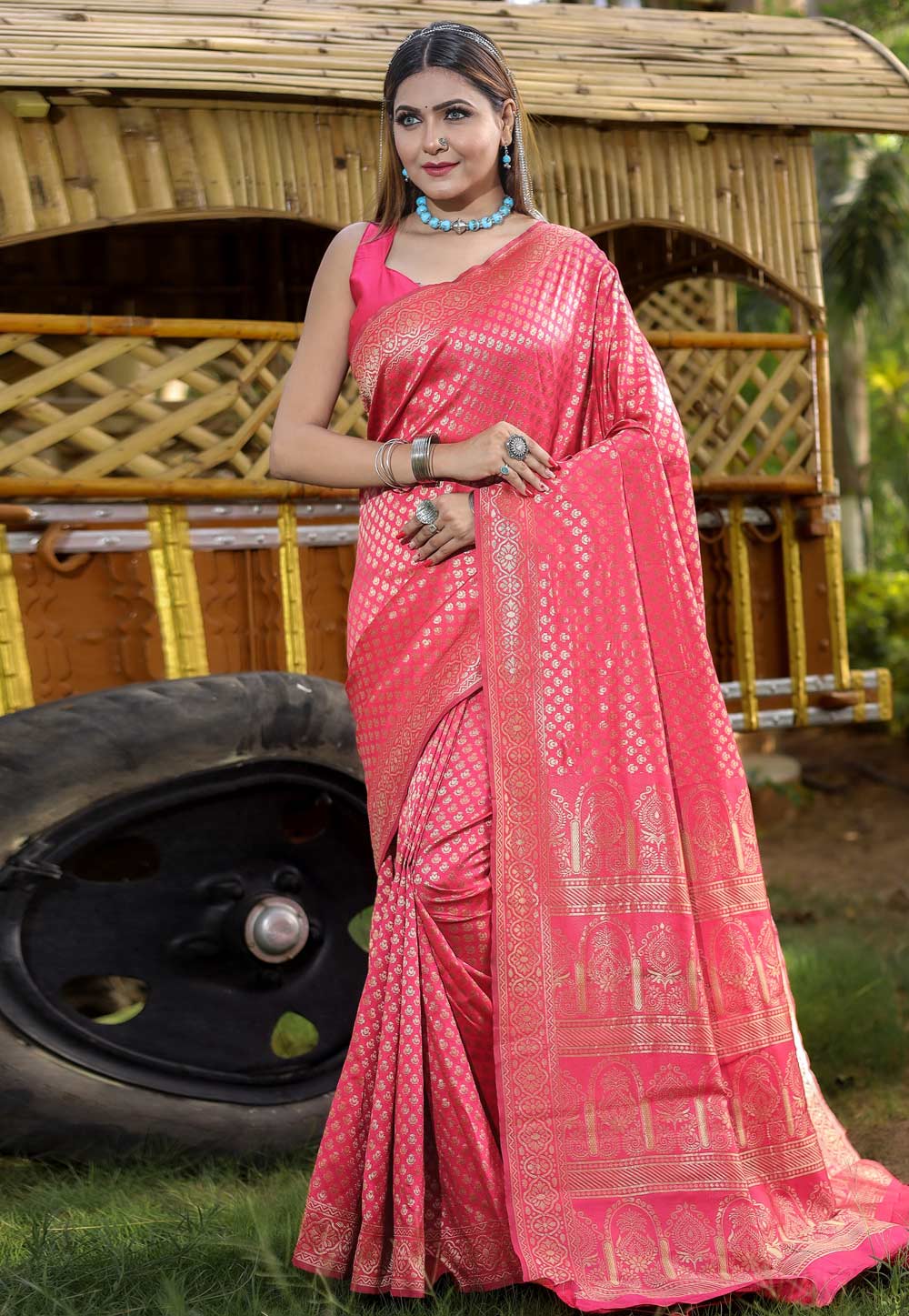 Pink Banarasi Silk Saree 286052