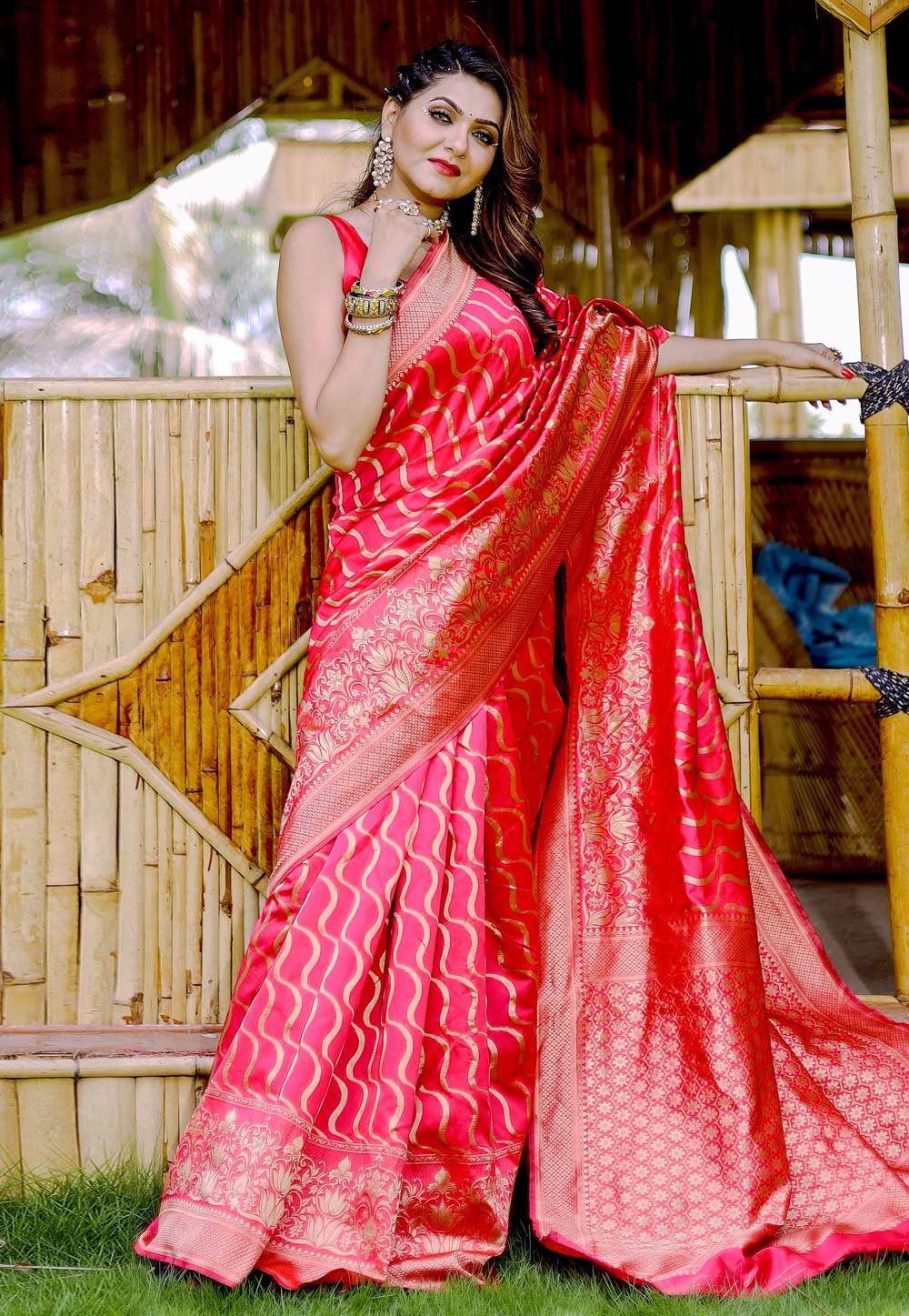 Pink Banarasi Silk Saree 286056