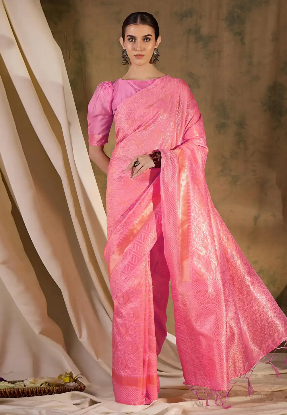 Pink Banarasi Silk Saree 289634