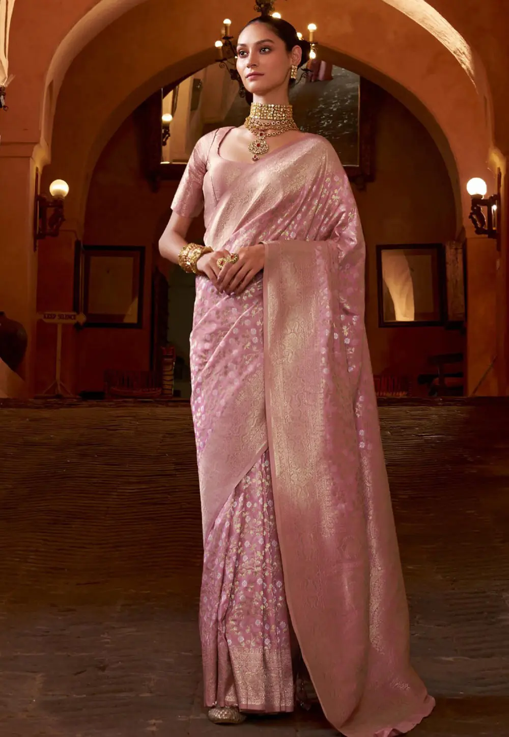 Pink Banarasi Silk Saree With Blouse 298858