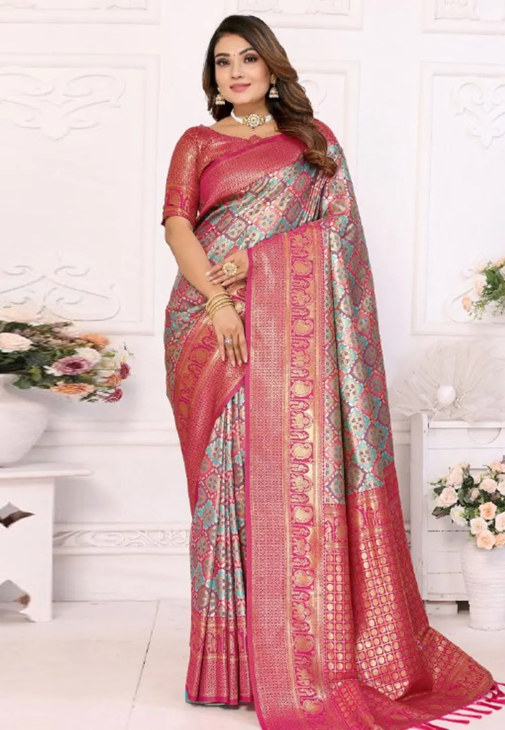 Pink Banarasi Silk Saree With Blouse 301016