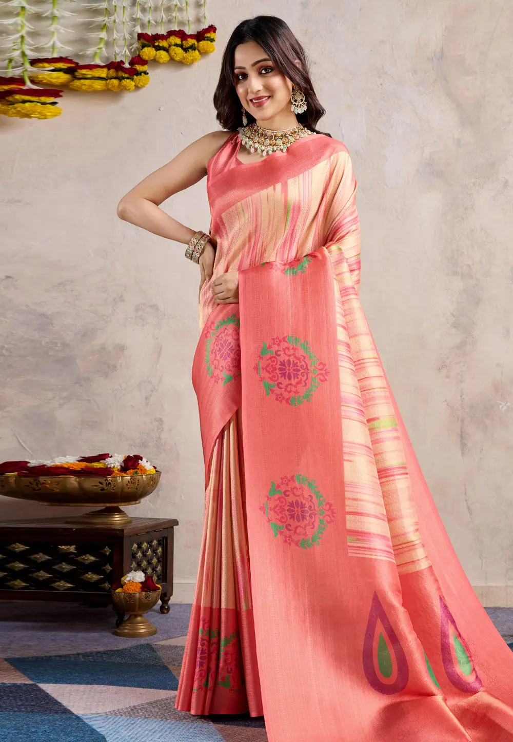 Pink Banarasi Silk Saree With Blouse 303594