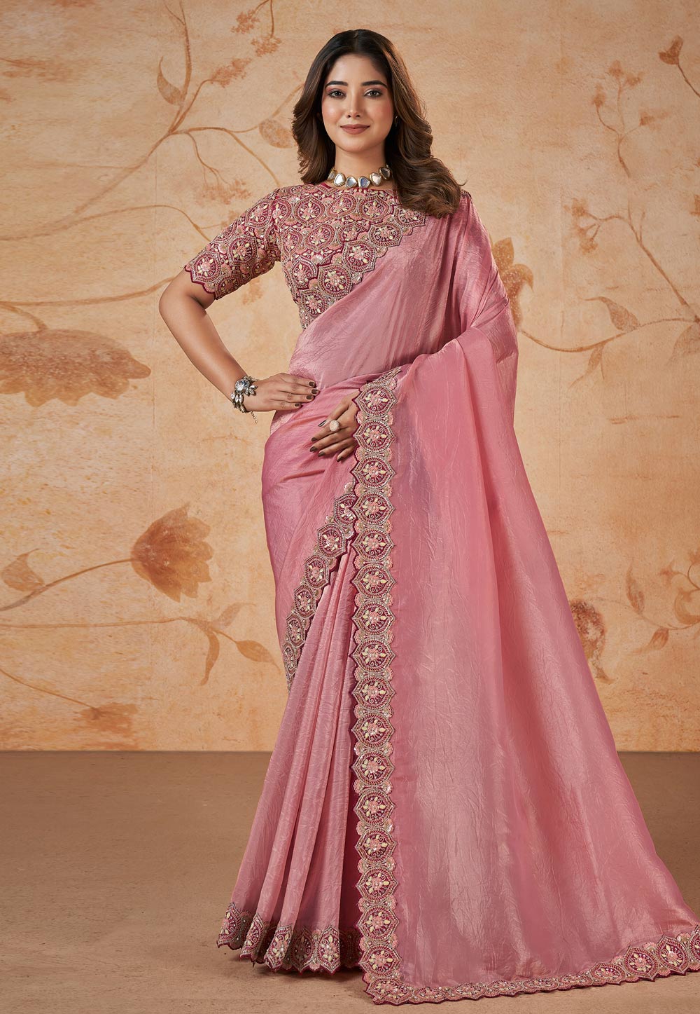 Pink Banarasi Silk Saree With Blouse 282880