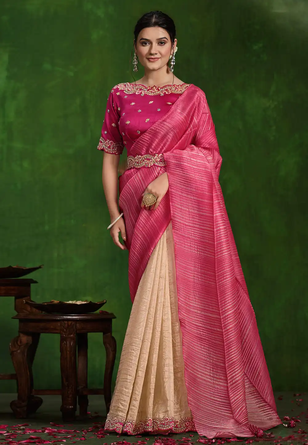 Pink Banarasi Silk Saree With Blouse 294733