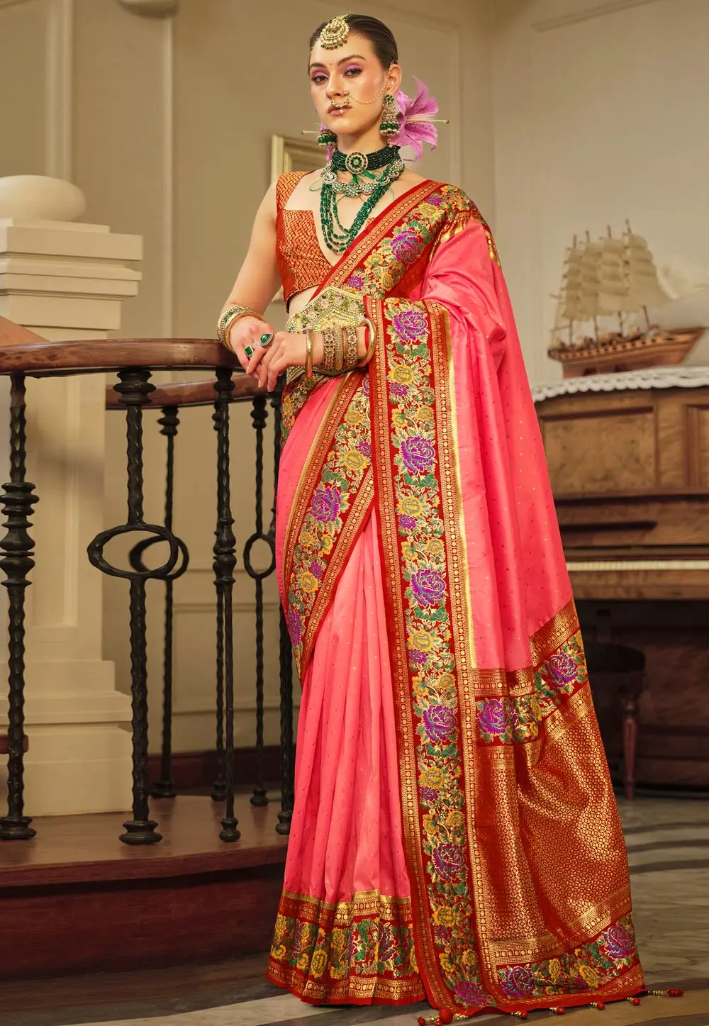 Pink Banarasi Silk Saree With Blouse 301946