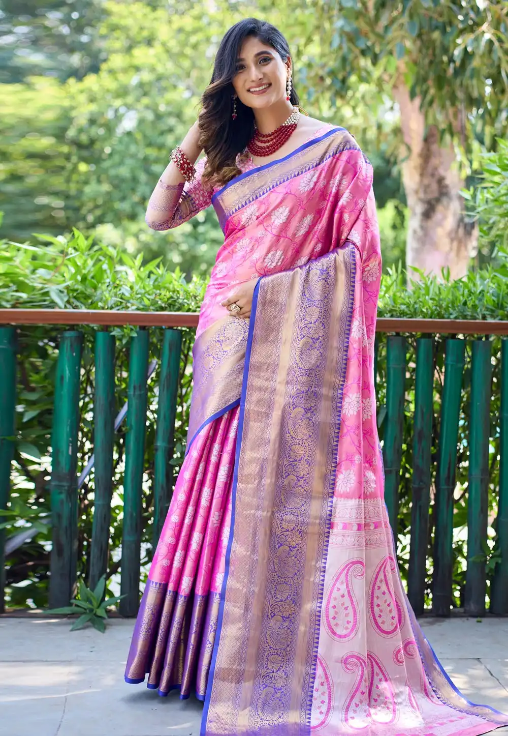 Pink Banarasi Silk Saree With Blouse 289687