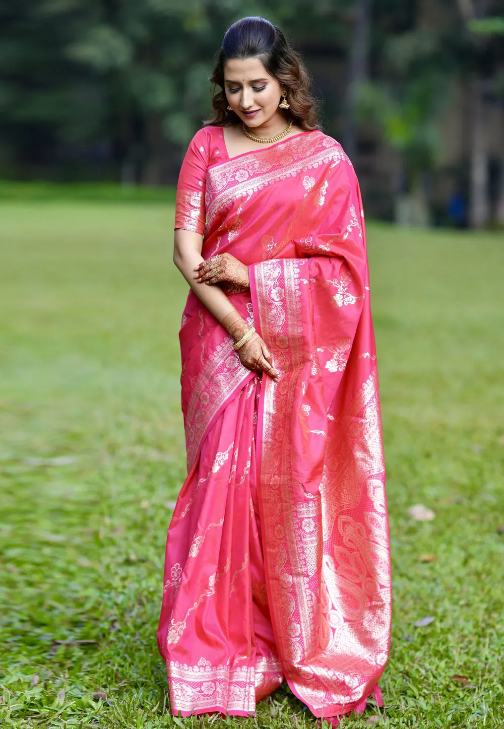 Pink Banarasi Silk Saree With Blouse 301023