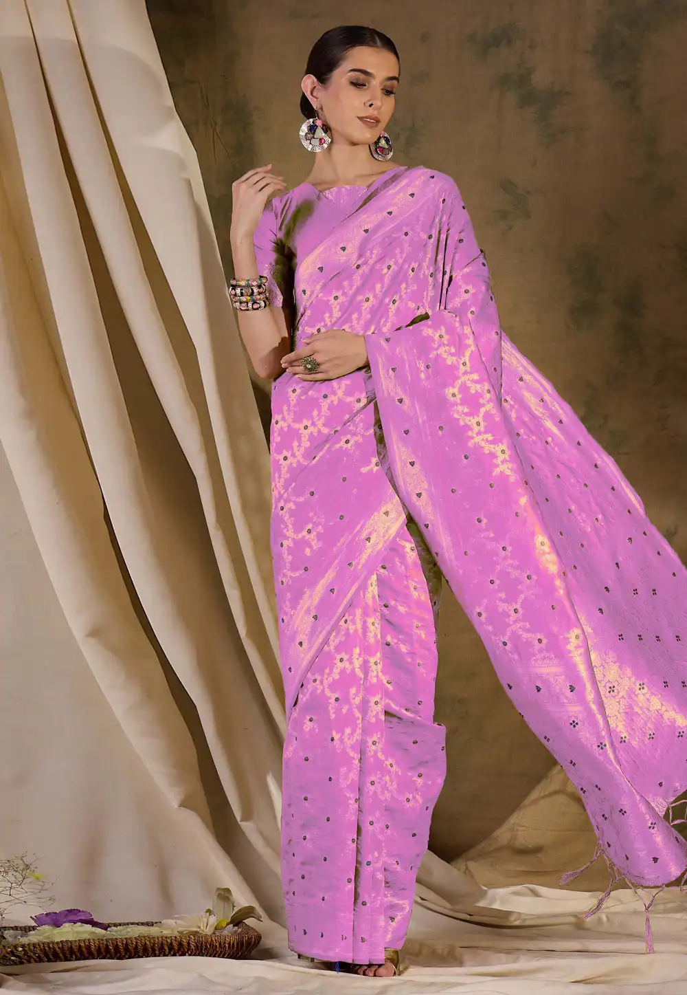 Pink Banarasi Silk Saree With Blouse 289770