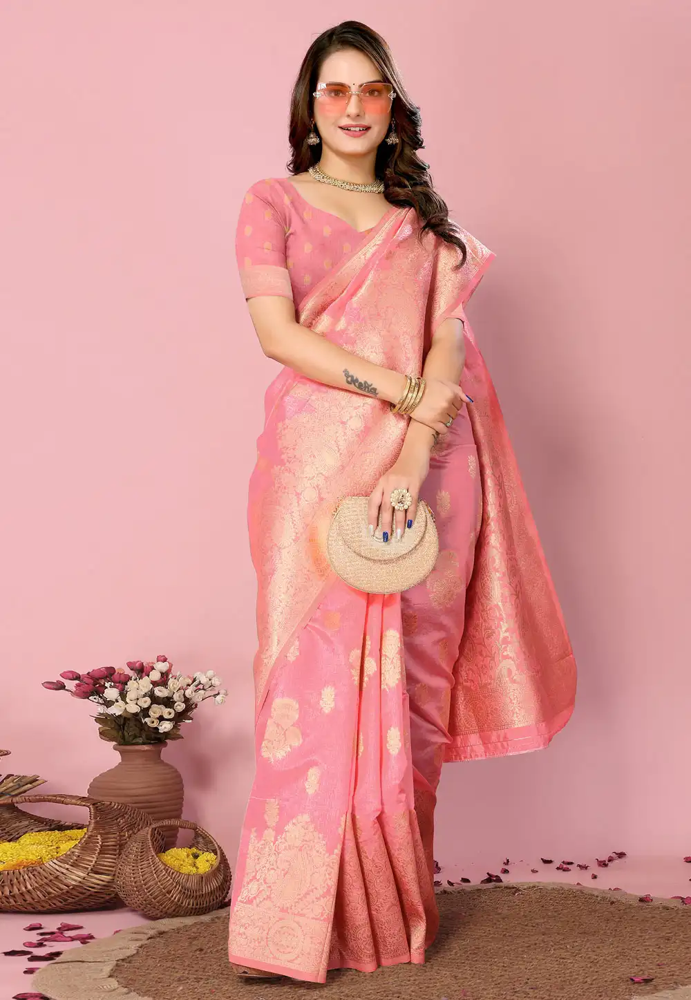 Pink Banarasi Silk Saree With Blouse 289268