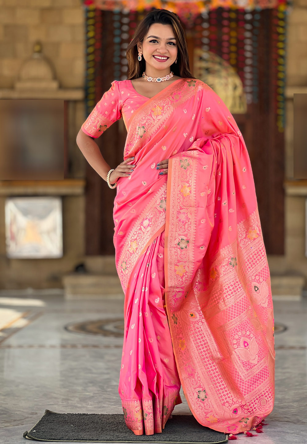 Pink Banarasi Silk Saree With Blouse 305585