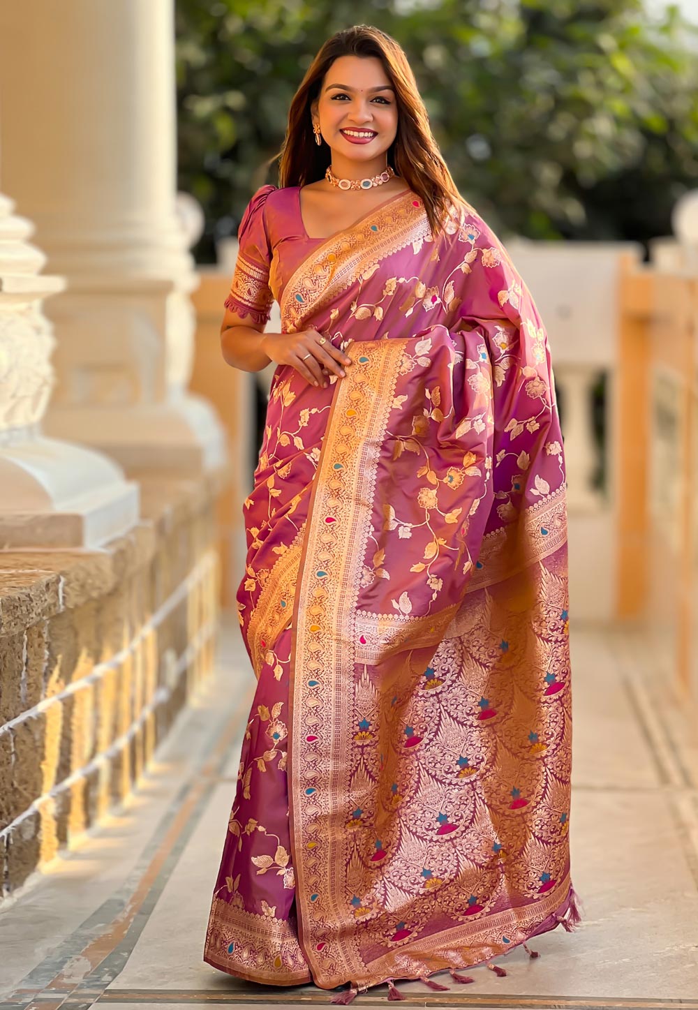 Pink Banarasi Silk Saree With Blouse 305597