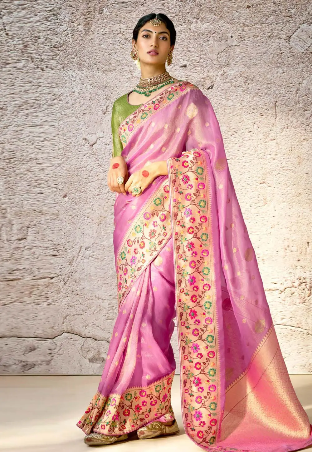 Pink Banarasi Silk Saree With Blouse 295876