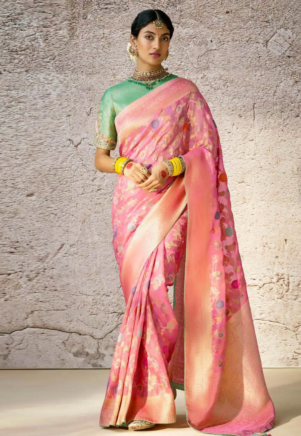 Pink Banarasi Silk Saree With Blouse 295878