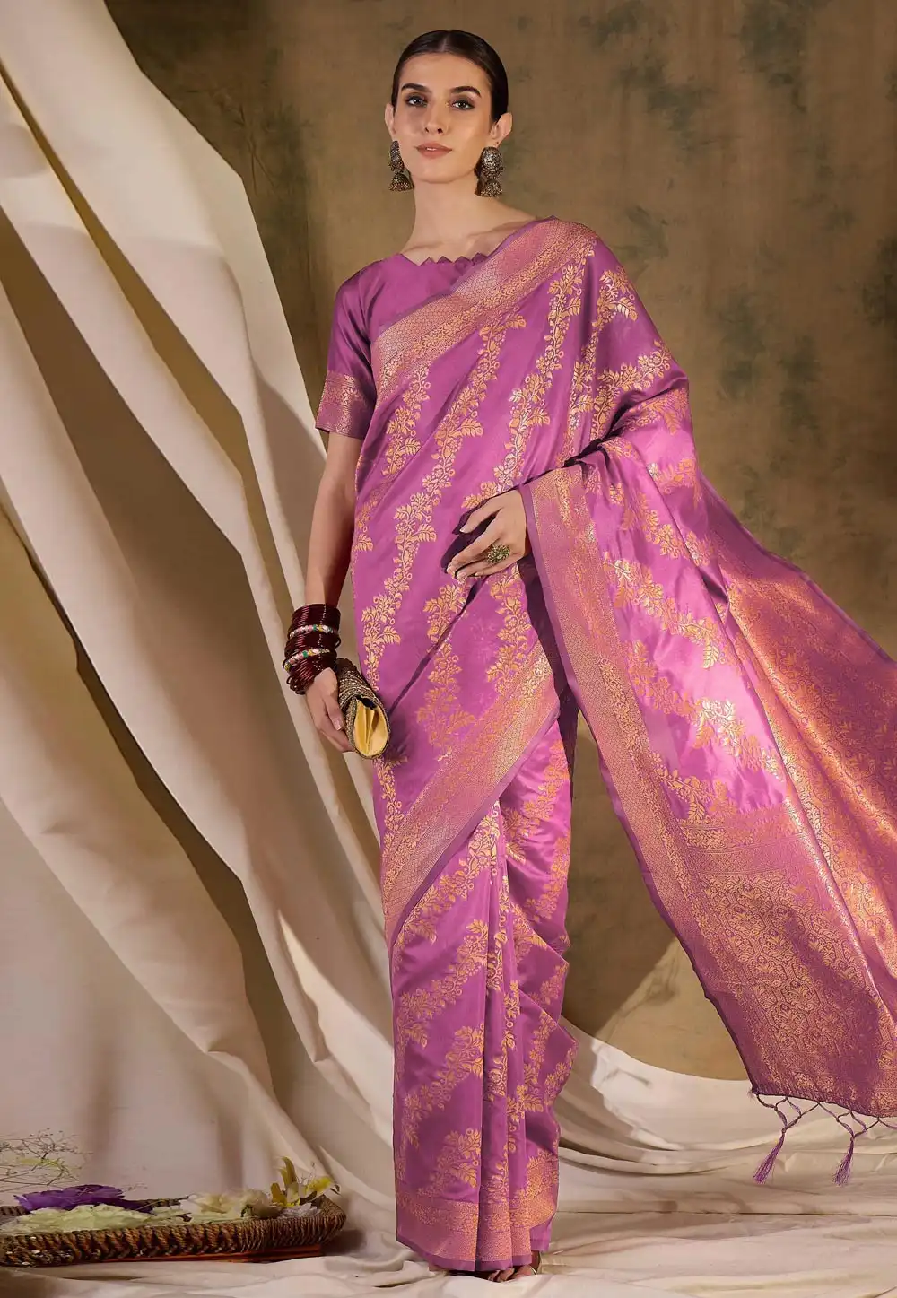 Pink Banarasi Silk Saree With Blouse 289653