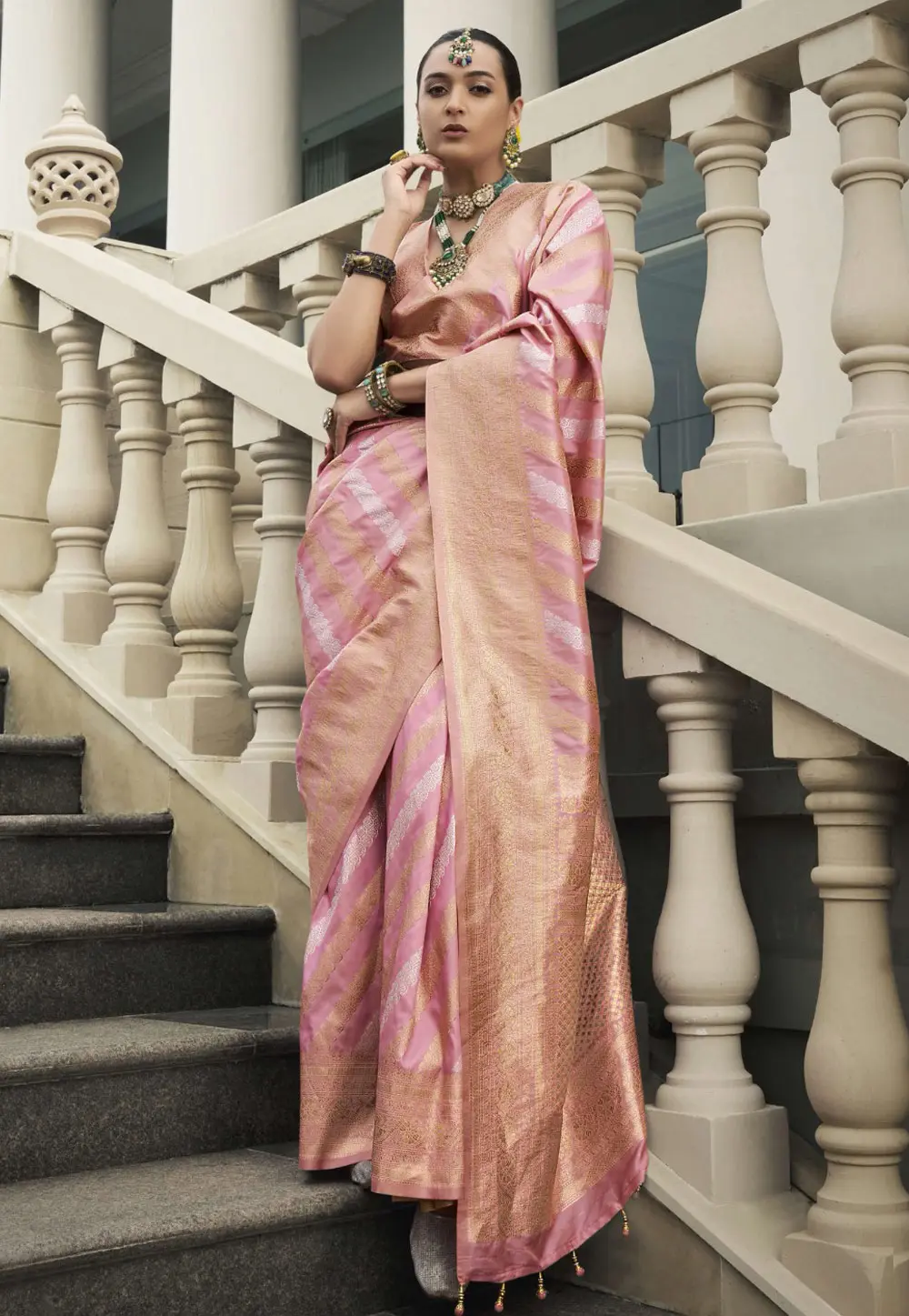 Pink Banarasi Silk Saree With Blouse 299071