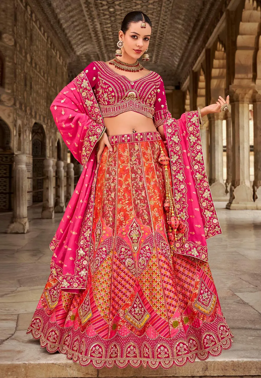 Pink Banarasi Silk Wedding Lehenga Choli 297272