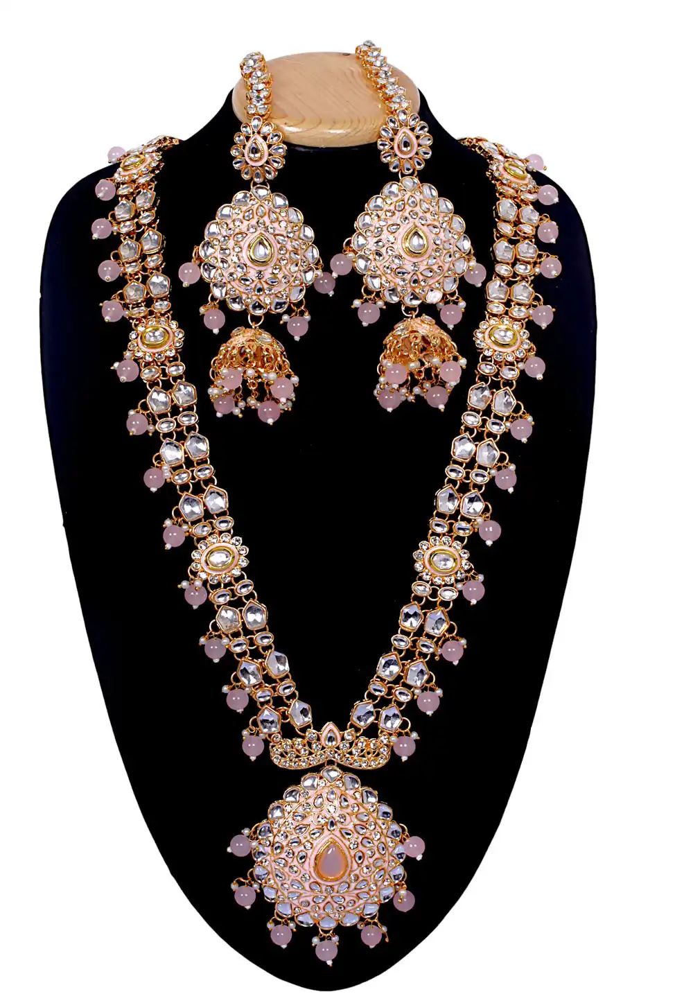 Pink Brass Necklace With Earrings 292901