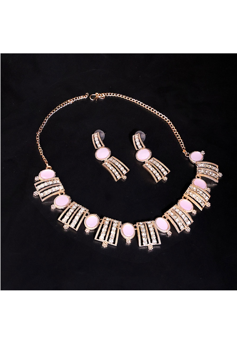Pink Brass Necklace With Earrings 285049