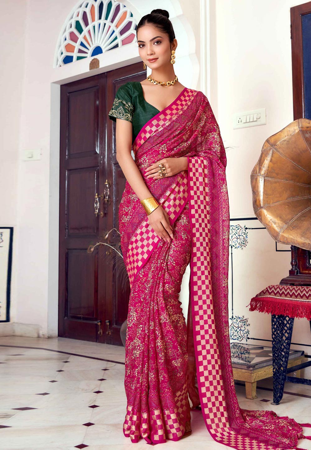 Pink Brasso Saree With Blouse 279156