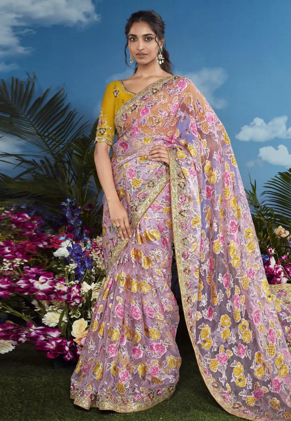 Pink Brasso Saree With Blouse 296138