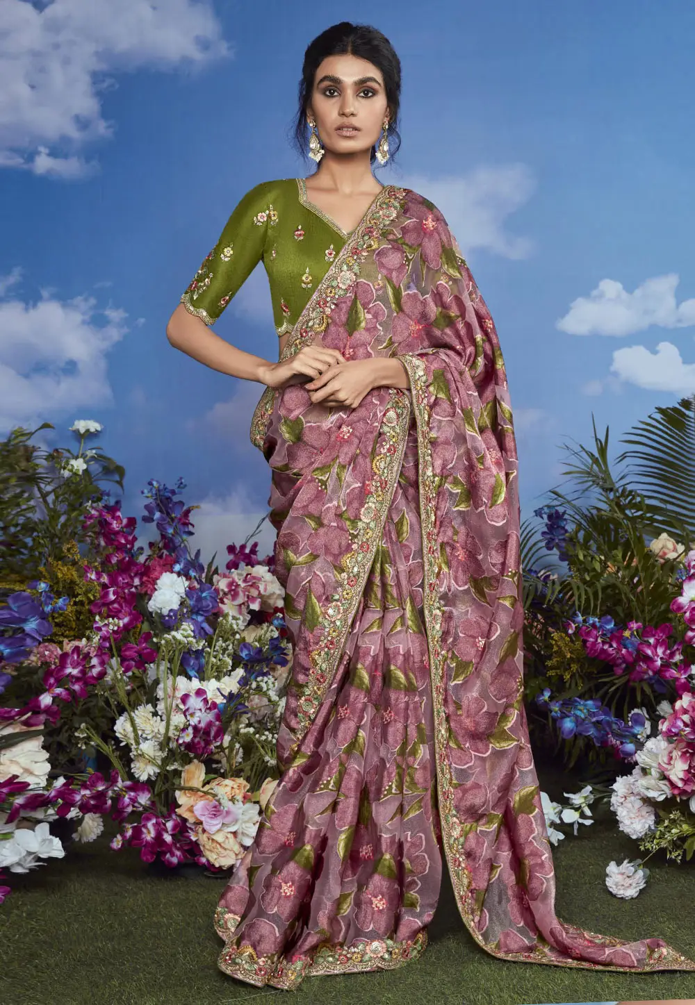 Pink Brasso Saree With Blouse 296141