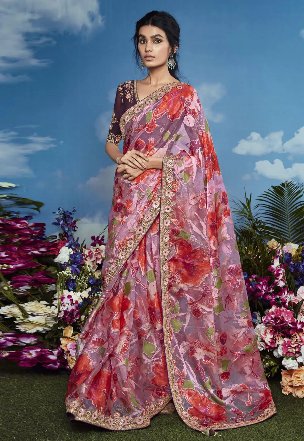 Pink Brasso Saree With Blouse 296143