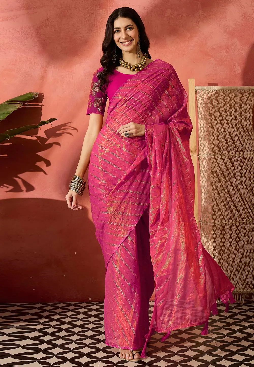 Pink Brasso Saree With Blouse 304694