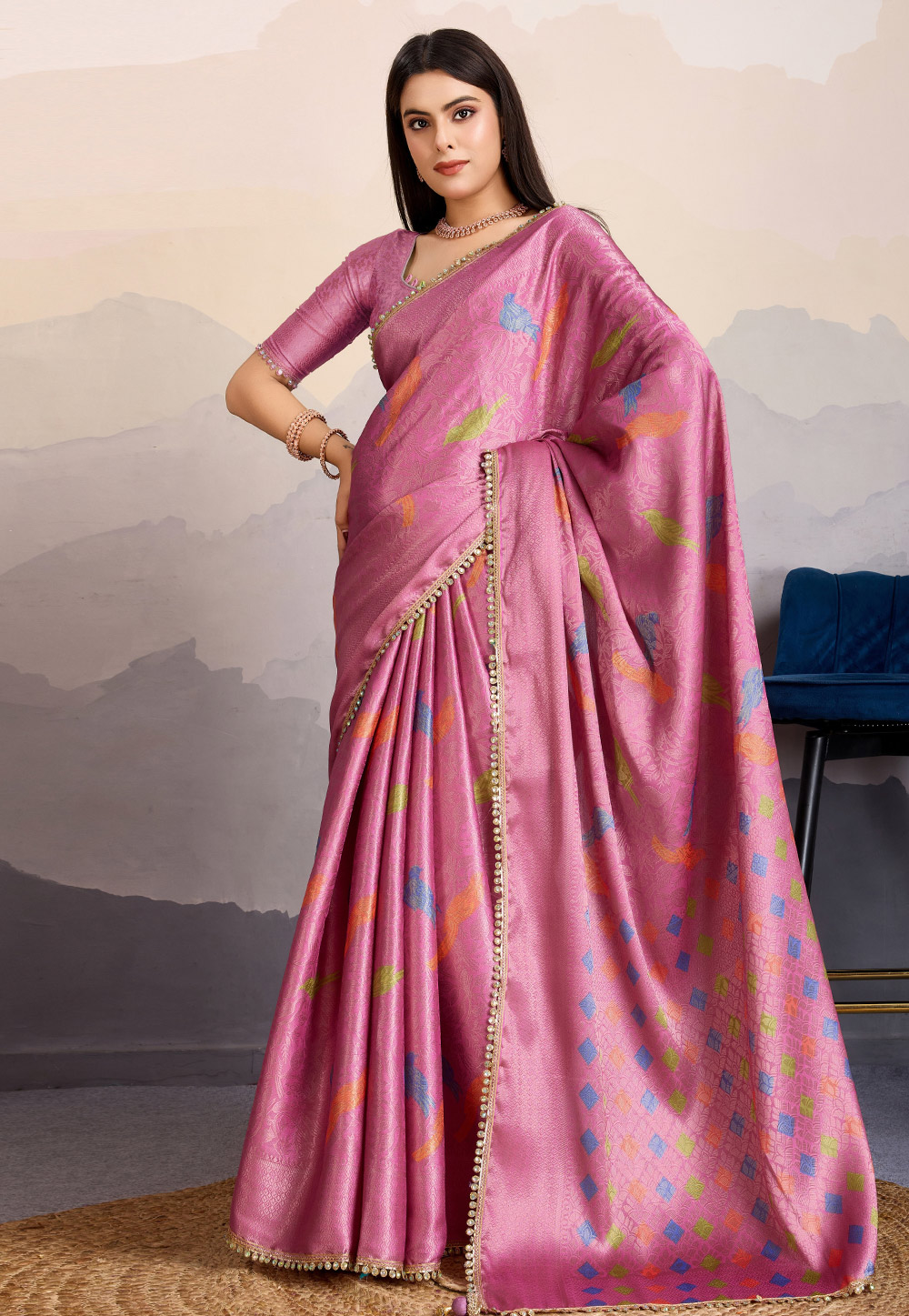 Pink Brocade Silk Saree With Blouse 305619