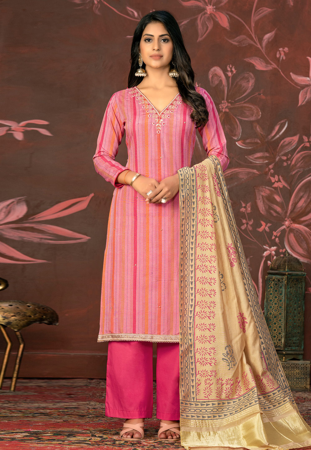 Pink Cambric Cotton Pakistani Suit 281240
