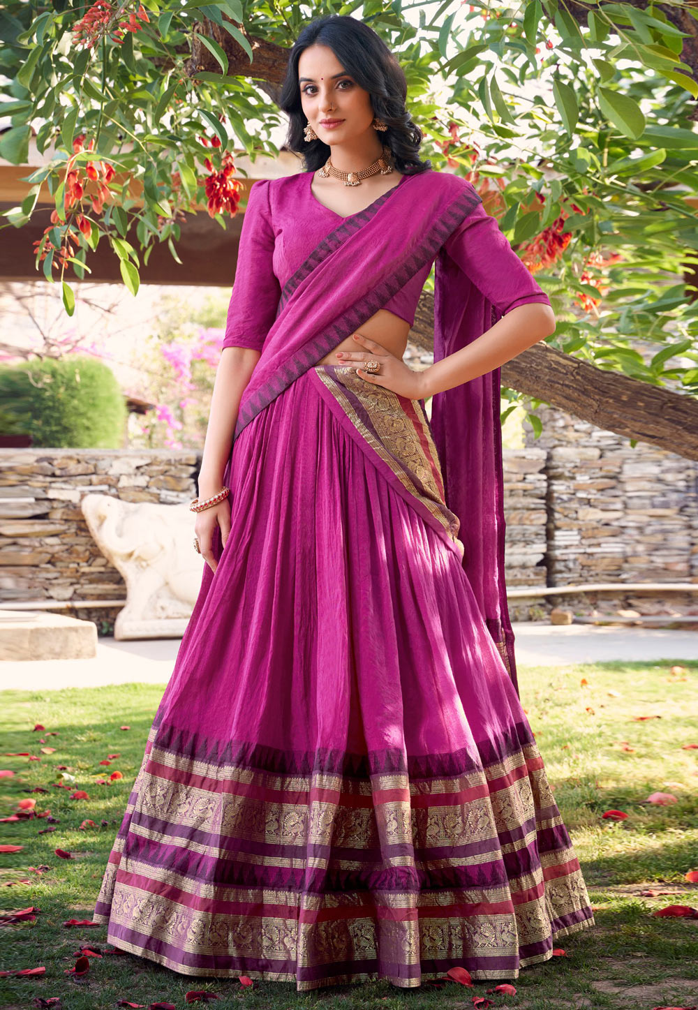 Pink Chanderi Circular Lehenga Choli 310488