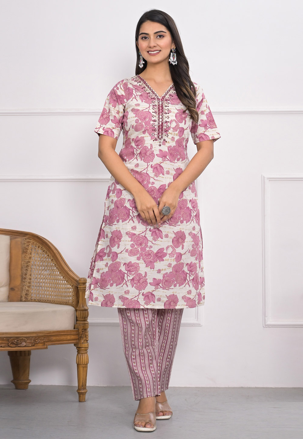 Pink Chanderi Kurta Set With Pant 305362