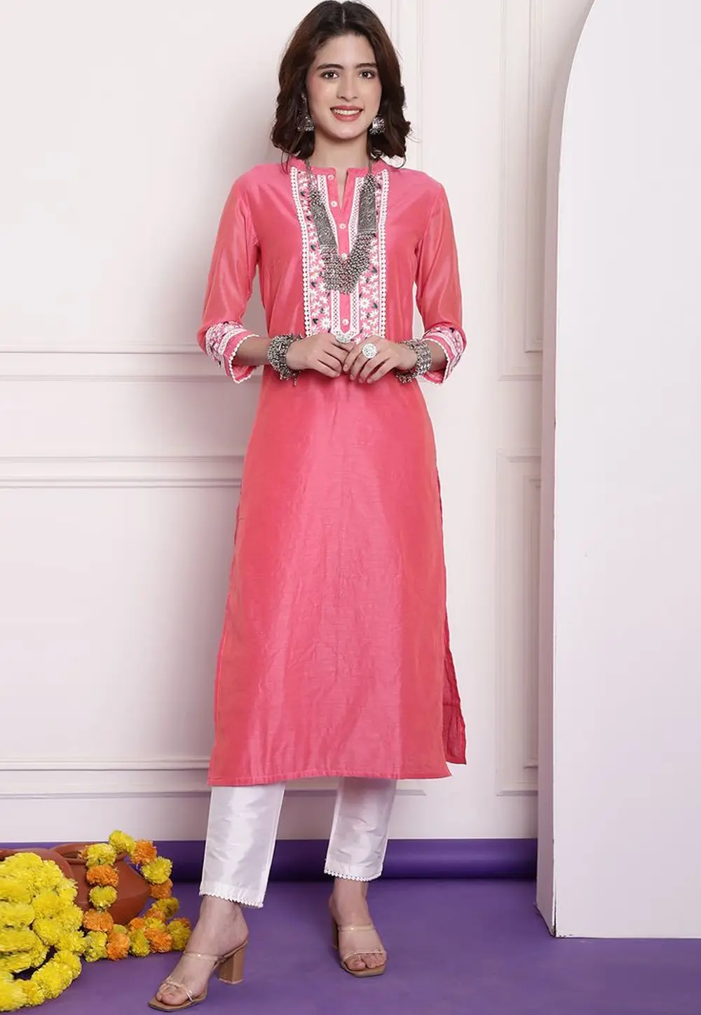 Pink Chanderi Long Kurti 303987