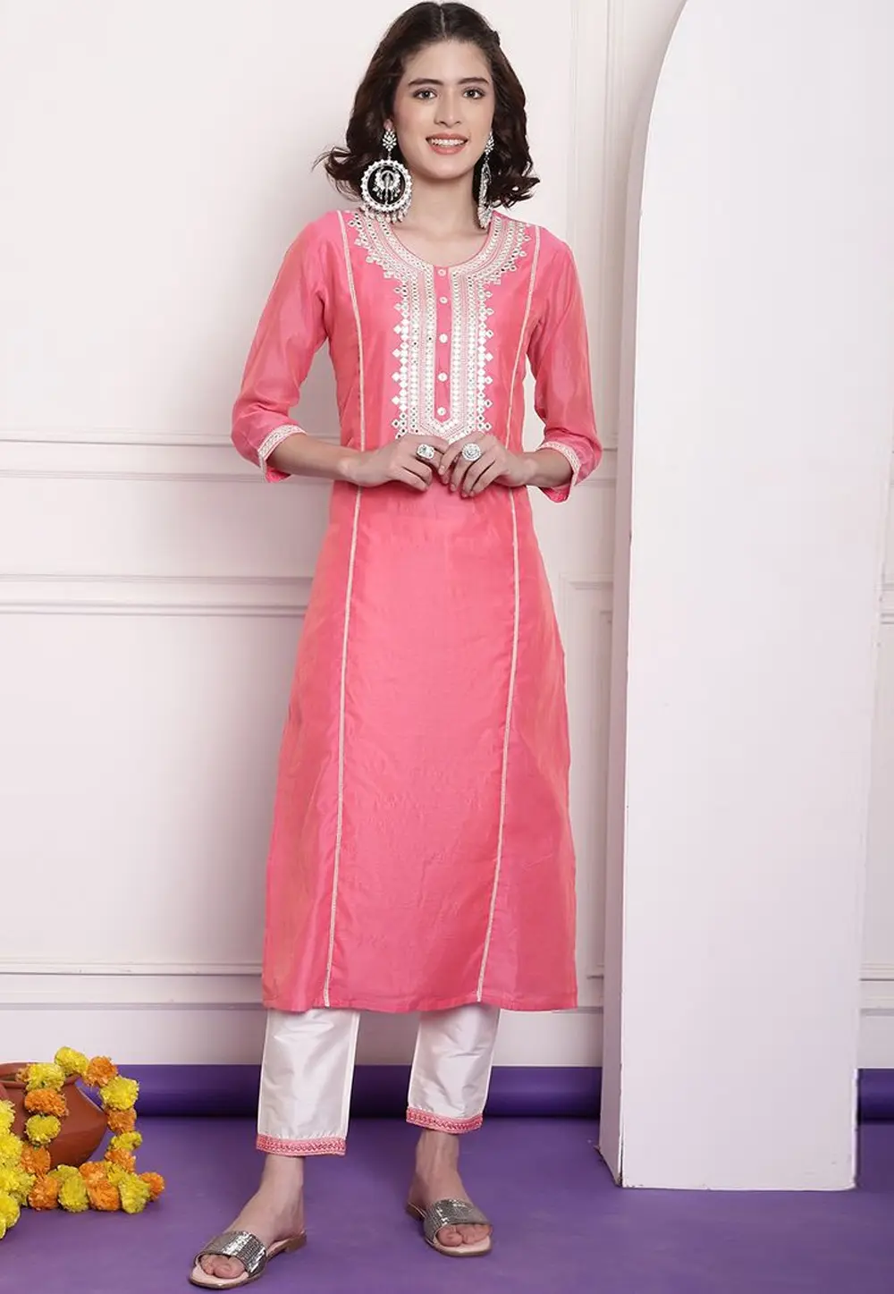 Pink Chanderi Long Tunic 303988