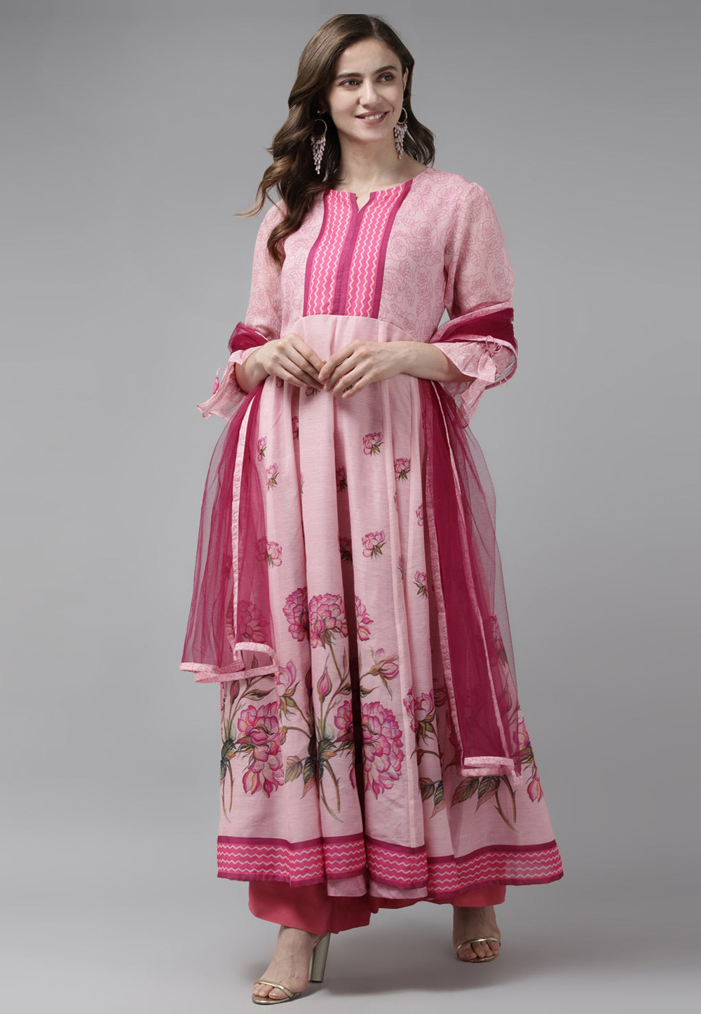 Pink Chanderi Printed Gown 282225