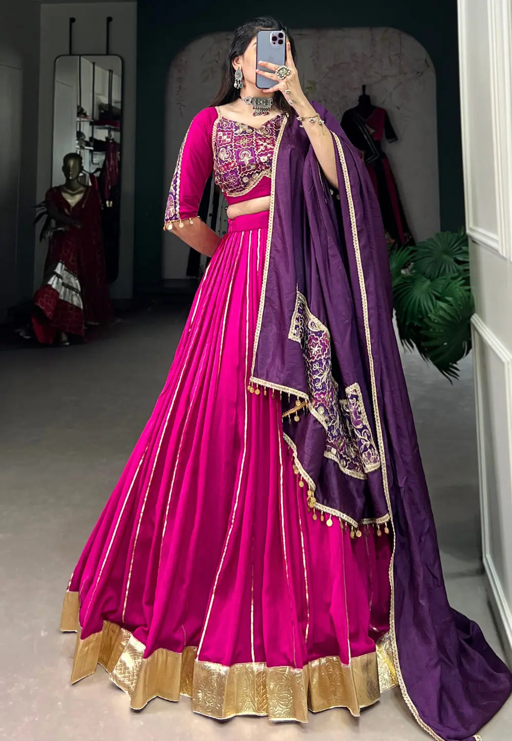 Pink Chanderi Readymade Circular Lehenga Choli 297258