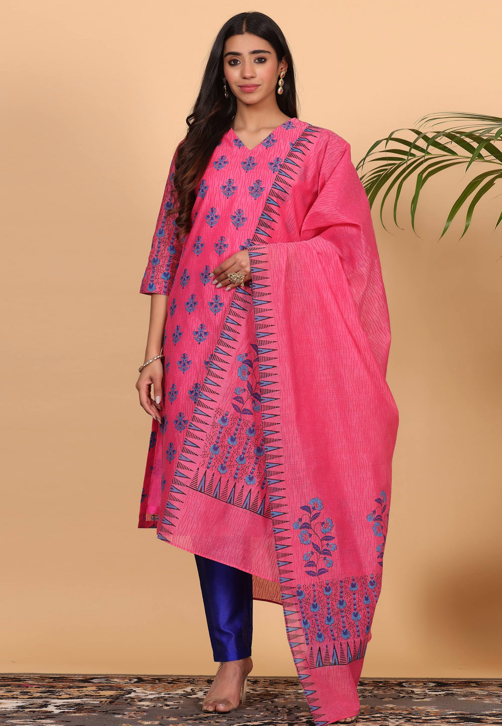 Pink Chanderi Readymade Pakistani Suit 305418