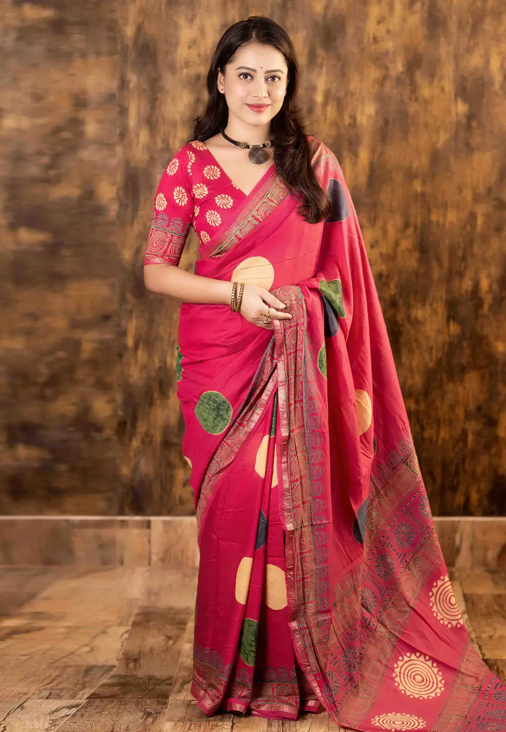 Pink Chanderi Saree With Blouse 303133