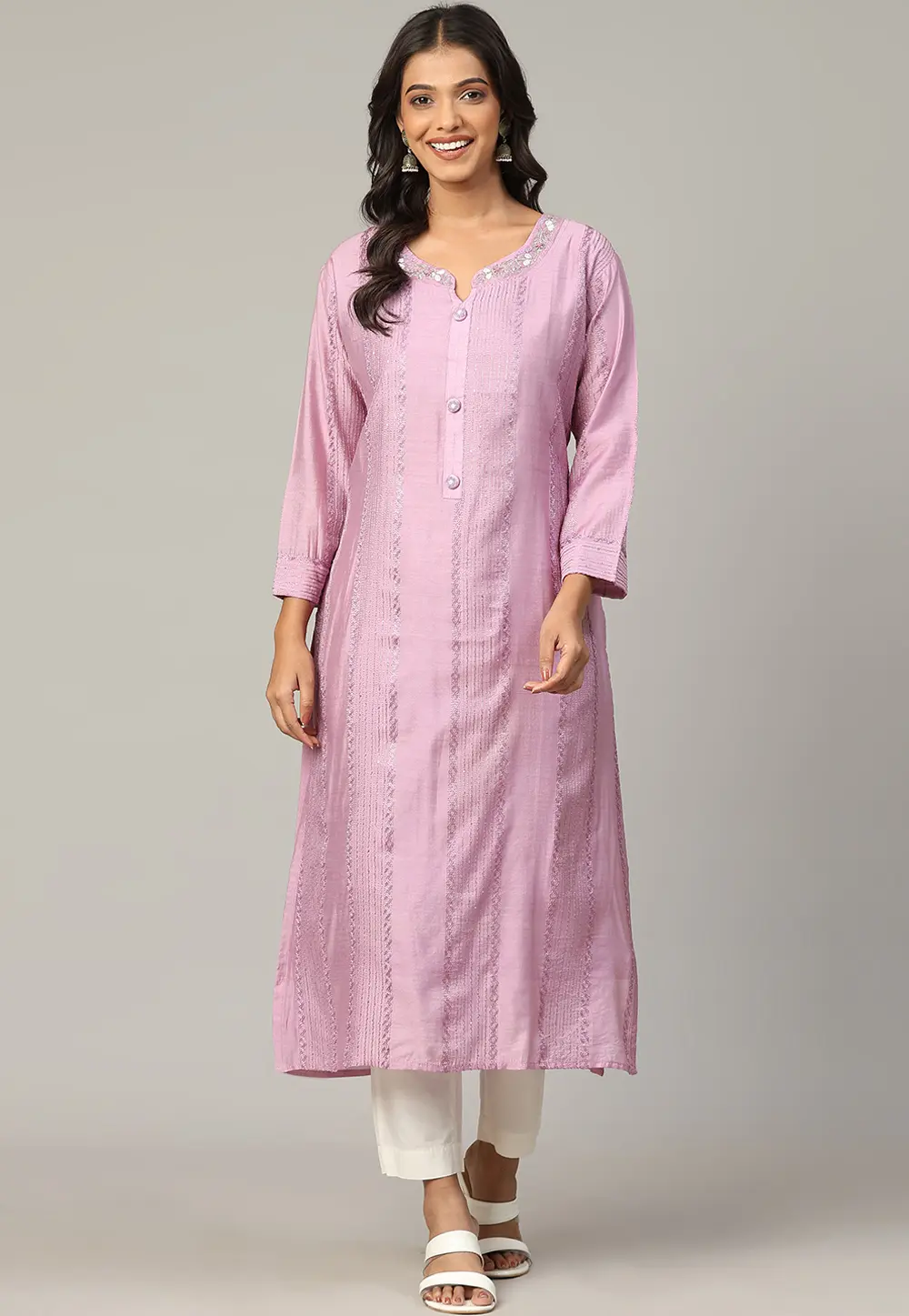 Pink Chanderi Silk Long Kurti 302996