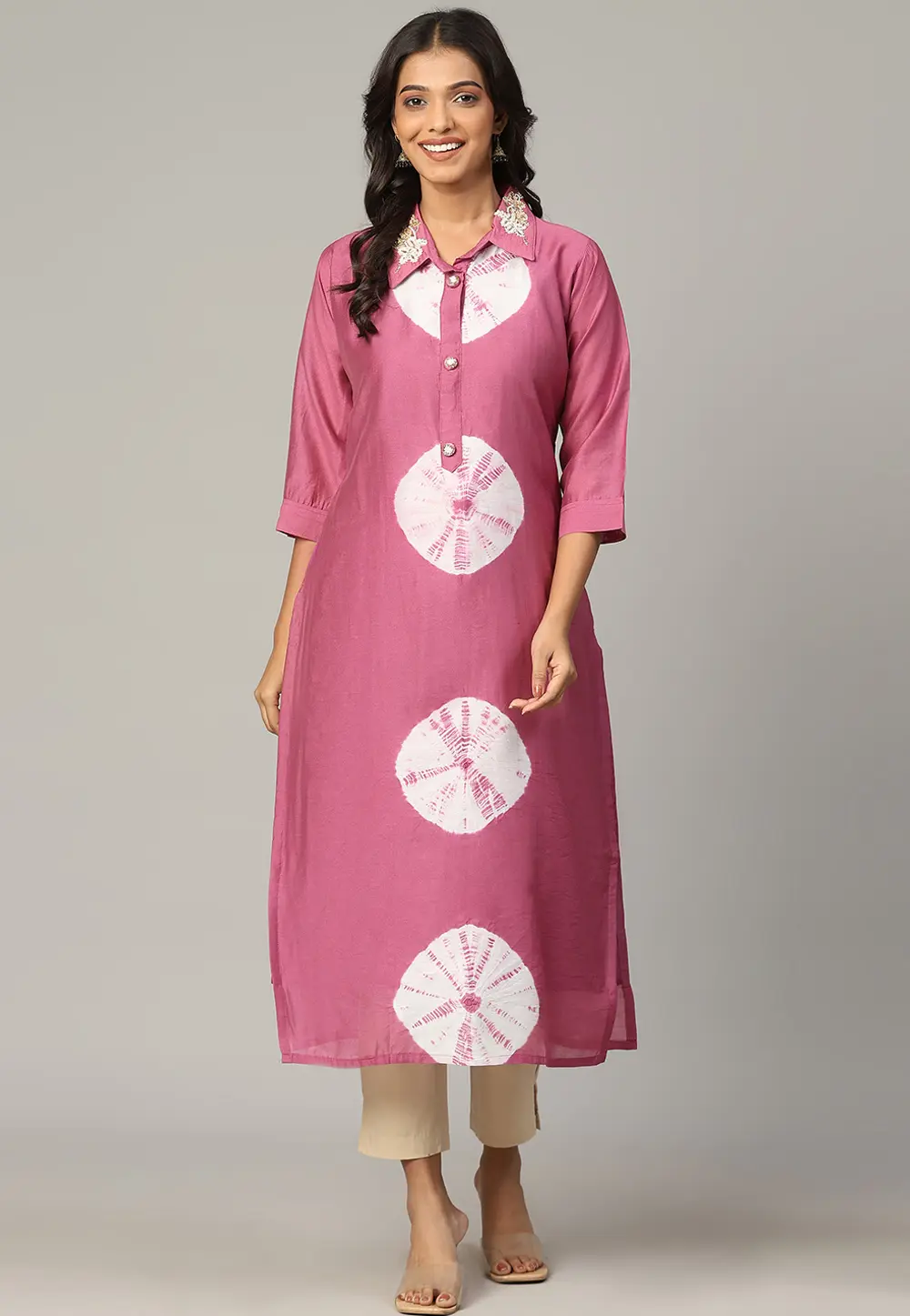 Pink Chanderi Silk Long Tunic 300506