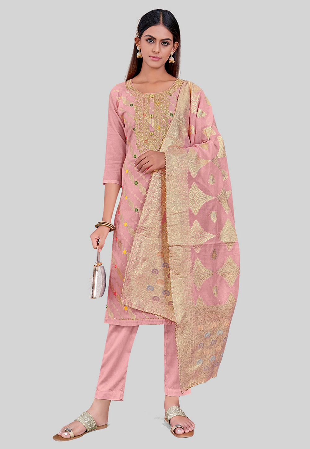 Pink Chanderi Silk Pant Style Suit 284459