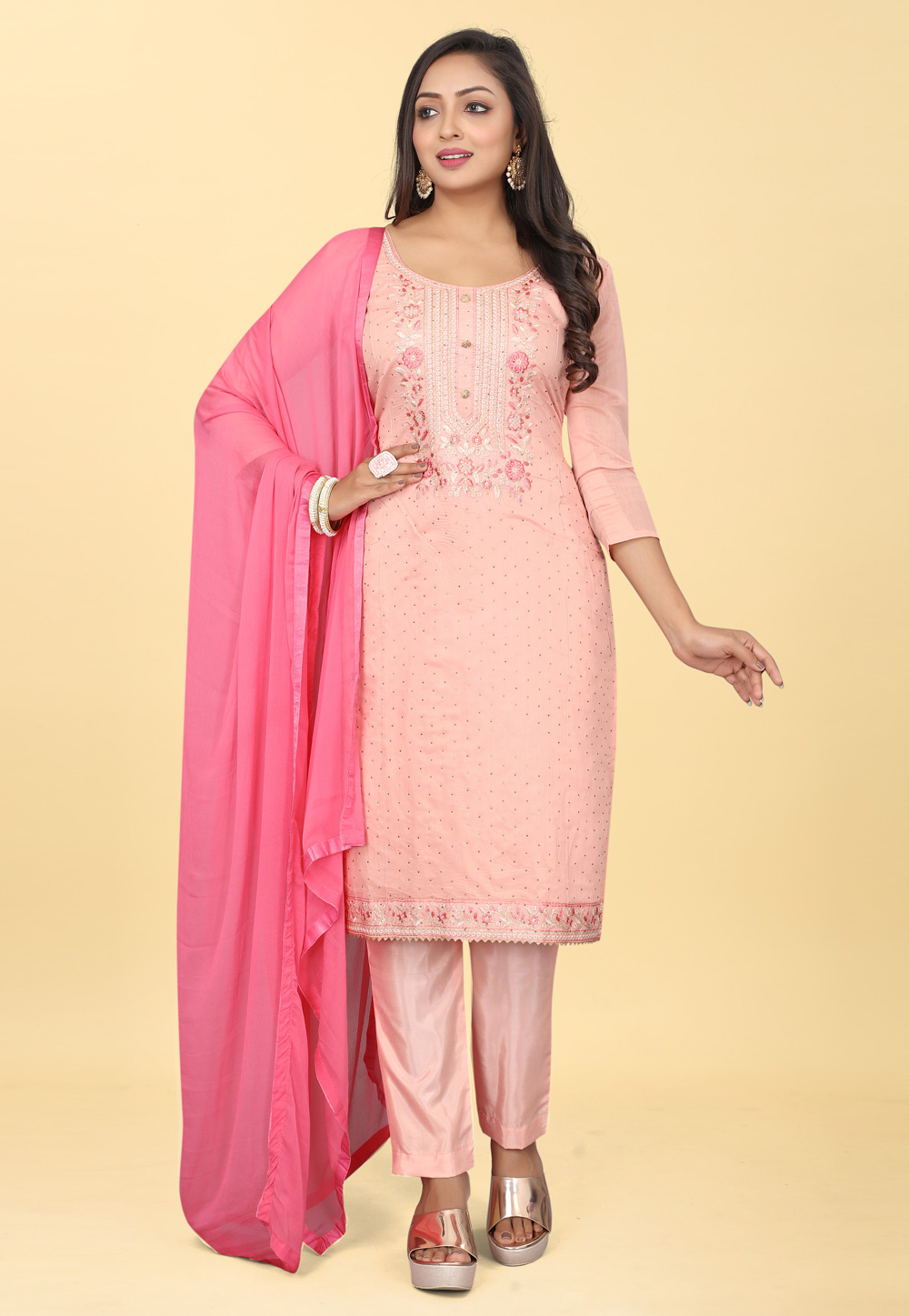 Pink Chanderi Silk Pant Style Suit 284467
