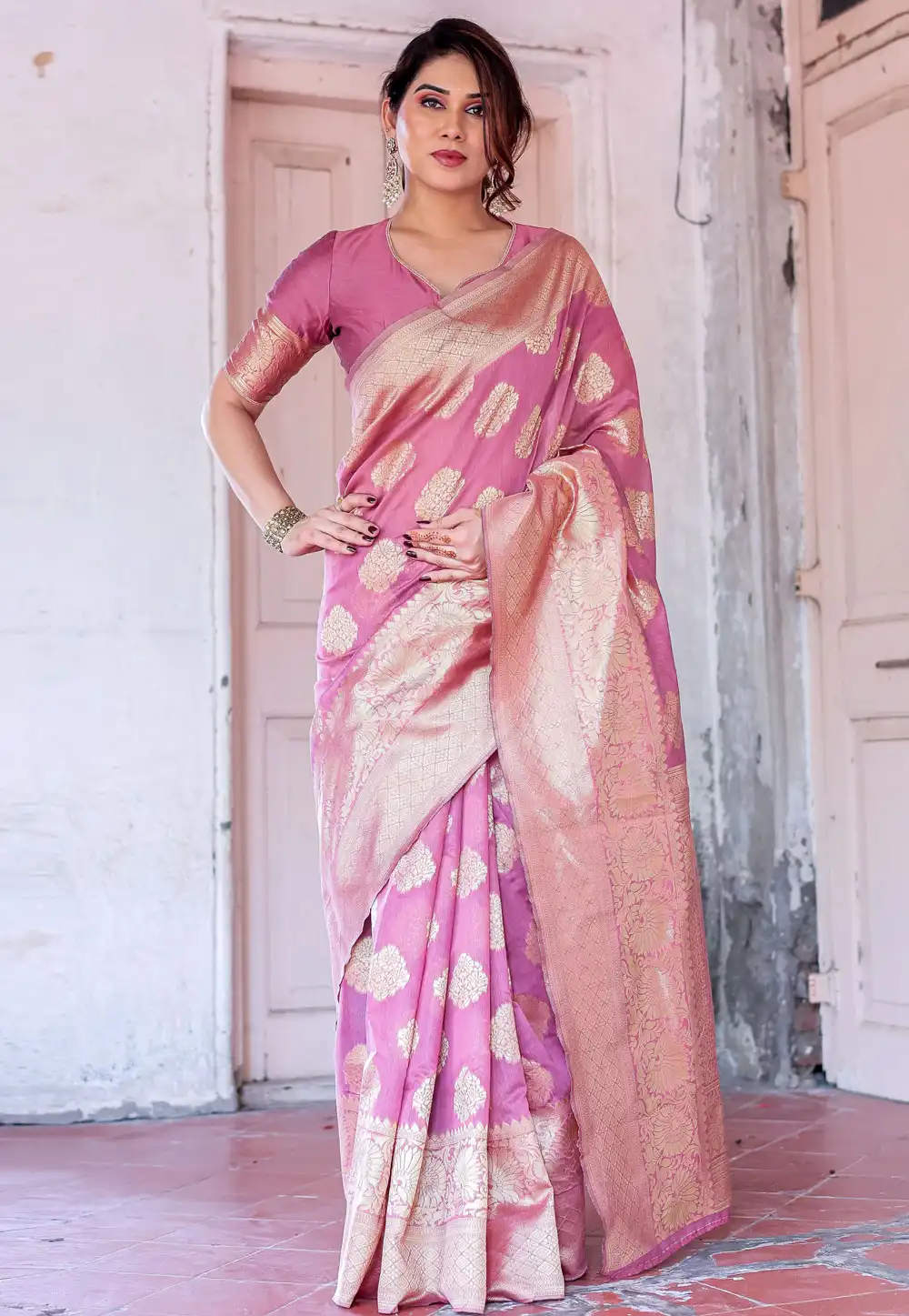 Pink Chanderi Silk Saree With Blouse 291274