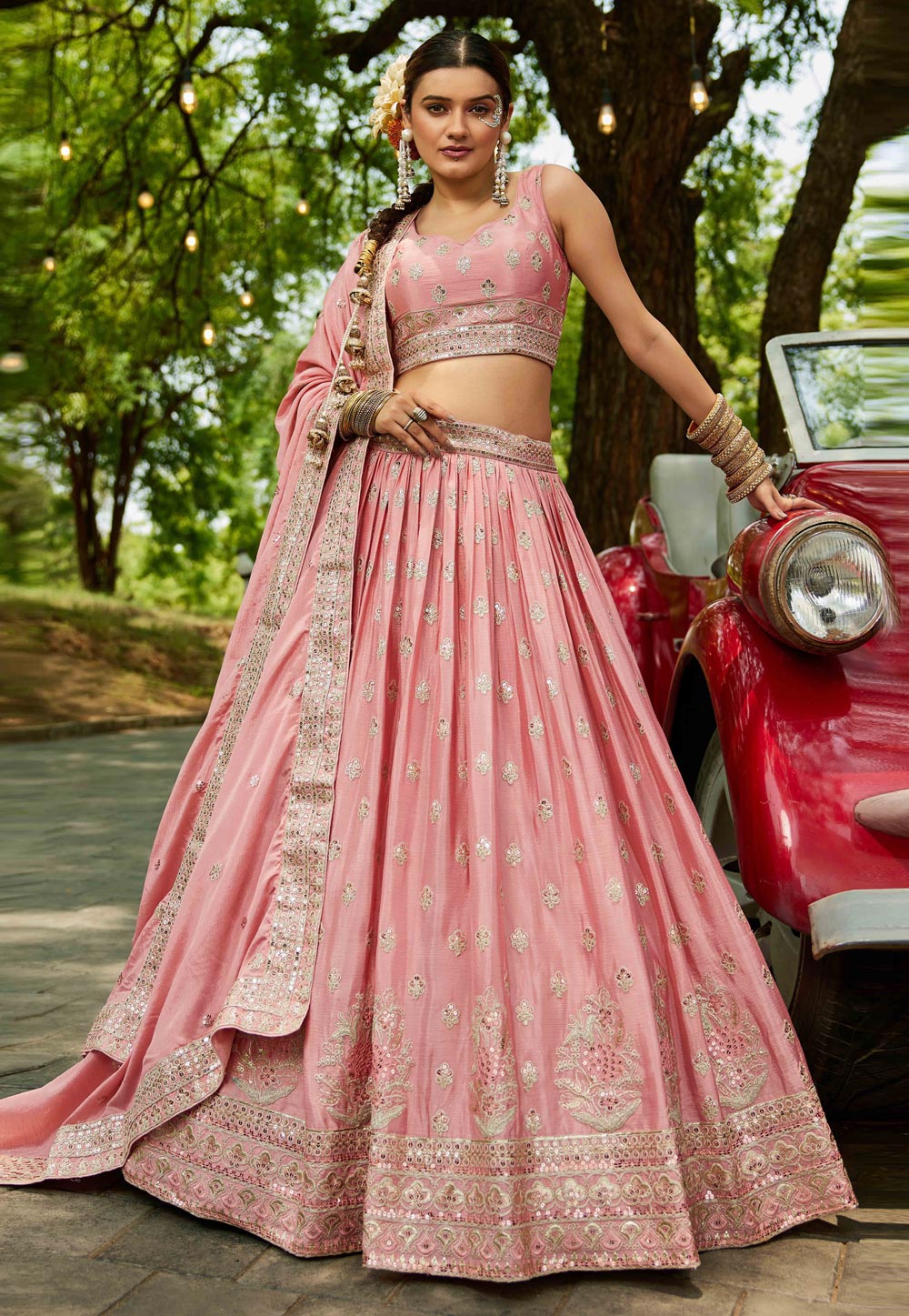 Pink Chiffon Lehenga Choli For Wedding 311156
