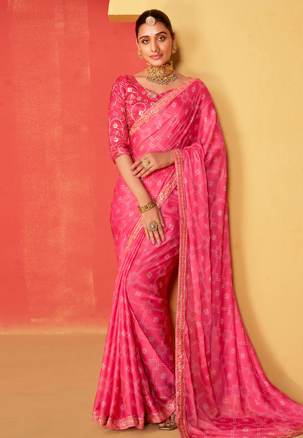 Pink Chiffon Saree With Blouse 286108