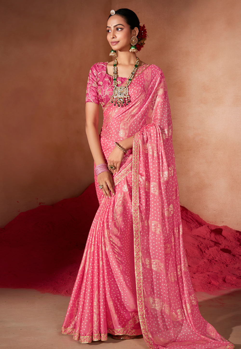 Pink Chiffon Saree With Blouse 286099