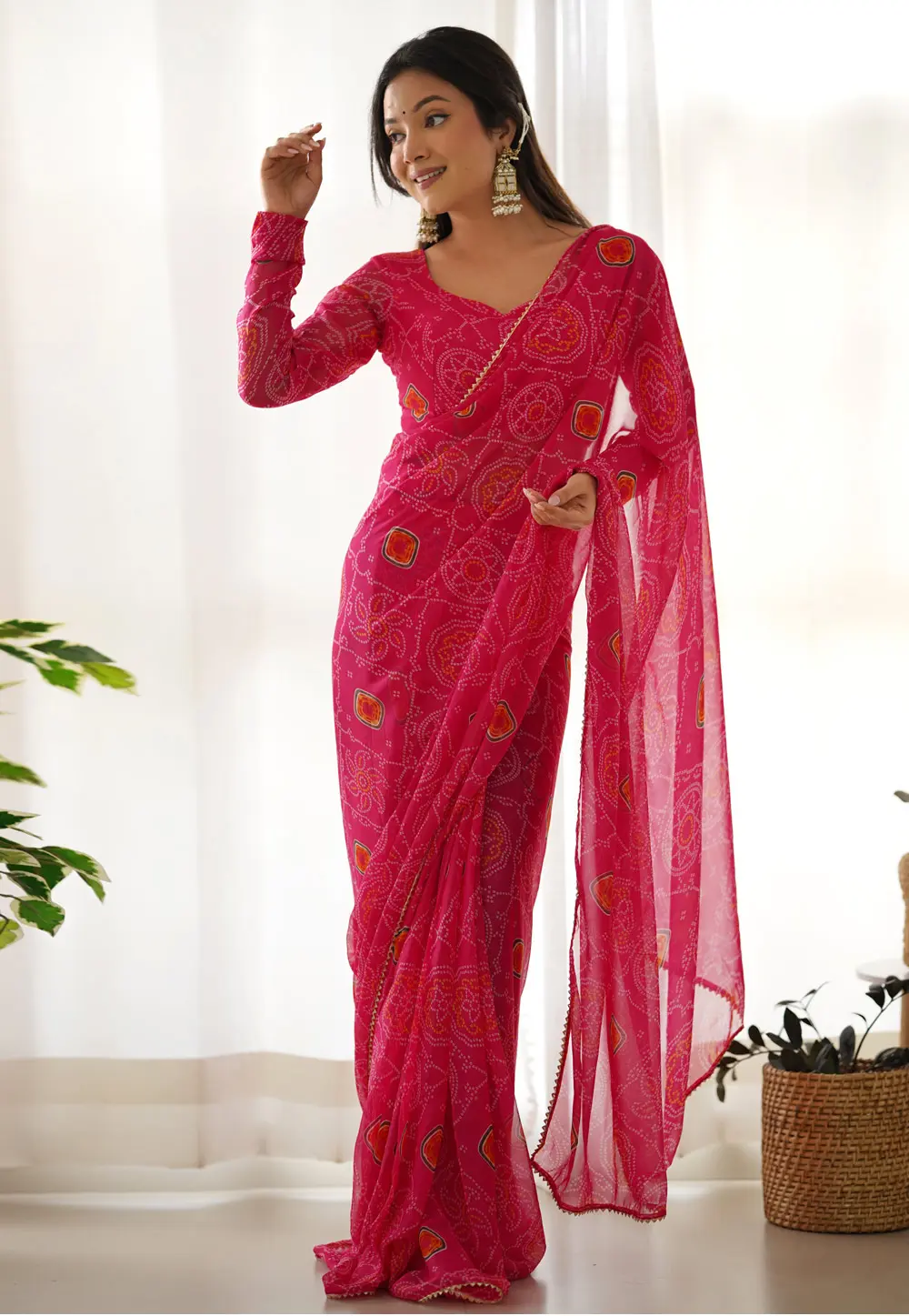 Pink Chiffon Saree With Blouse 304059