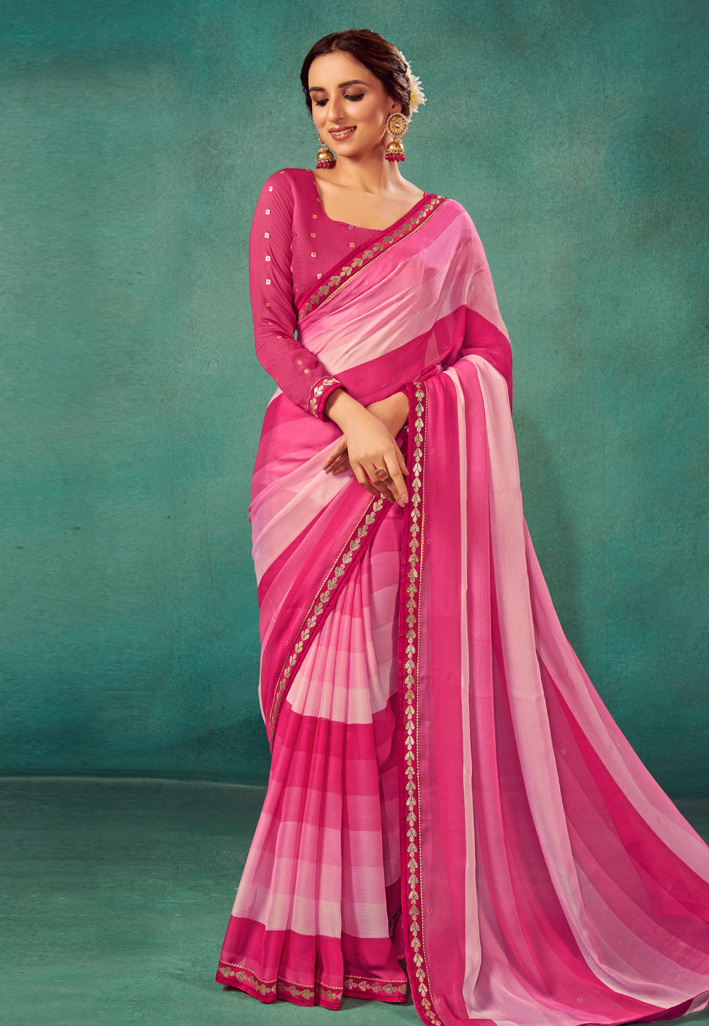 Pink Chiffon Saree With Blouse 282301