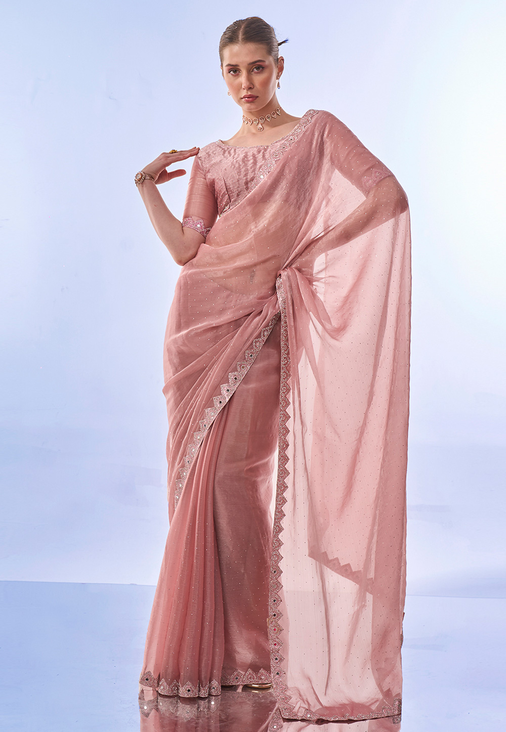 Pink Chiffon Saree With Blouse 287827