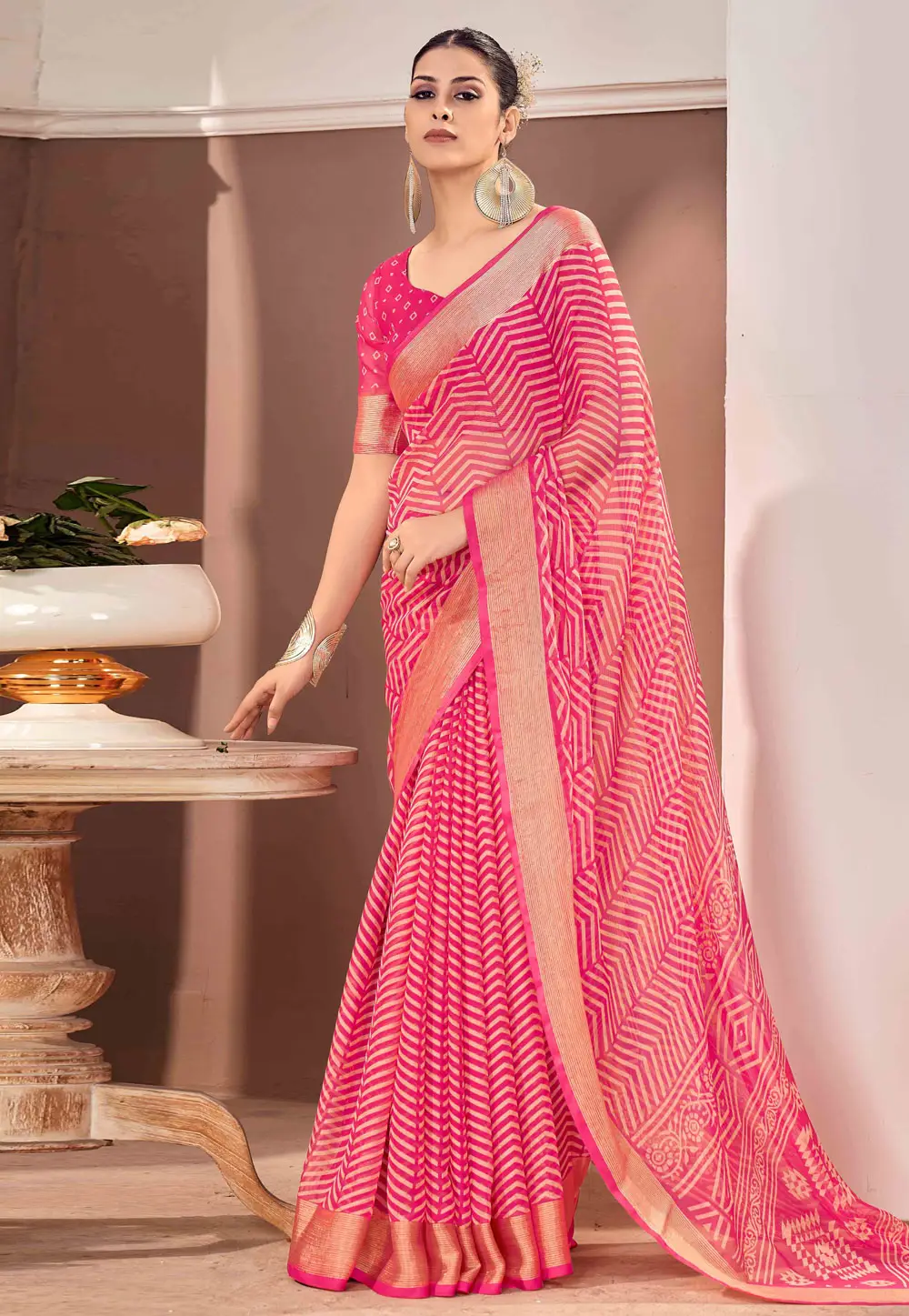 Pink Chiffon Saree With Blouse 296081